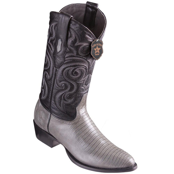 Los Altos Boots Mens #650709 Round Toe | Genuine Teju Lizard Boots Handcrafted | Color Gray