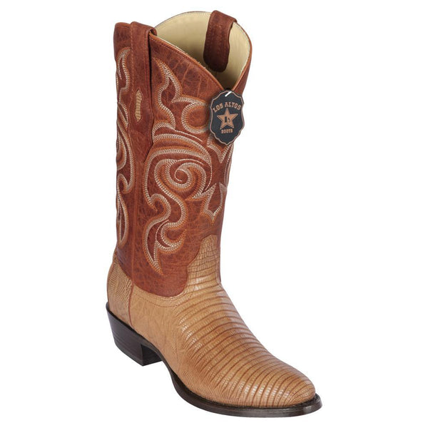 Los Altos Boots Mens #65G0703 Round Toe | Genuine Teju Lizard Boots Handcrafted | Color Cognac