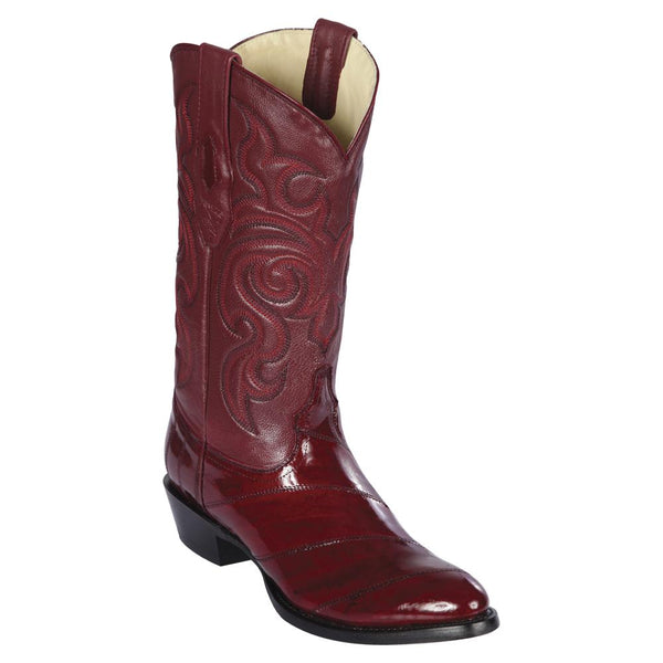 Los Altos Boots Mens #650806 Round Toe | Genuine Eel Skin Boots Handcrafted | Color Burgundy