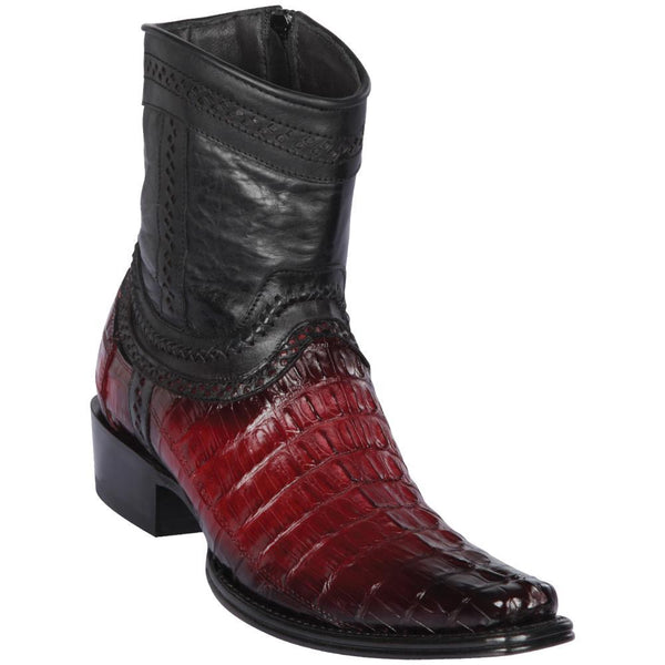 Los Altos Boots Mens #76B0143 Low Shaft European Square Toe | Genuine Caiman Belly Leather Boots | Color Faded Burgundy