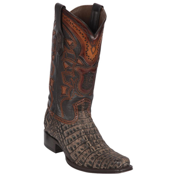 Los Altos Boots Mens #768235 European Square Toe | Genuine Caiman Belly Boots | Color Sanded Brown