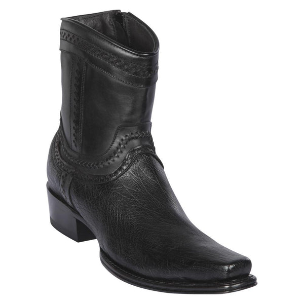 Los Altos Boots Mens #76B9705 Low Shaft European Square Toe | Genuine Smooth Ostrich Leather Boots | Color Black