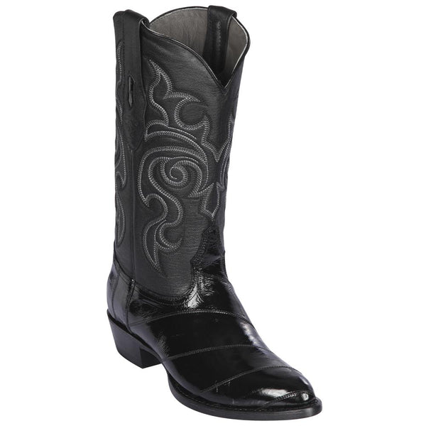 Los Altos Boots Mens #600805 Medium Round Toe | Genuine Eel Skin Leather Boots | Color Black
