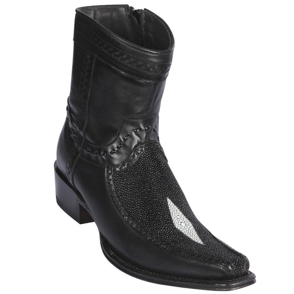 Los Altos Boots Mens #76BF1205 Low Shaft European Square Toe | Genuine Single Stone Stingray and Deer Boots | Color Black