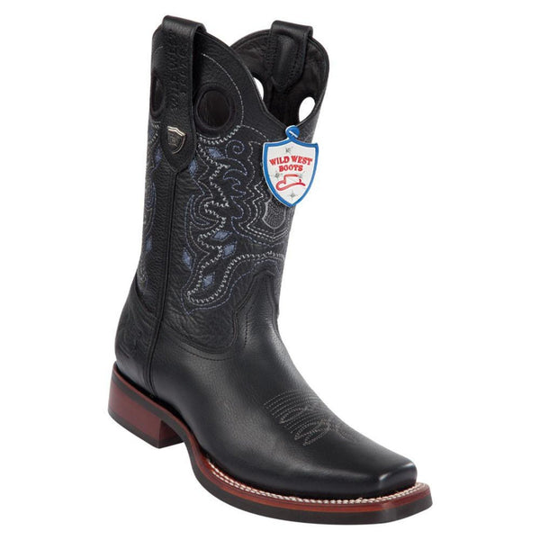 Wild West 28192705 Men's | Color Black | Men's Wild West Grisly Leather Square Toe Rubber Sole Boots