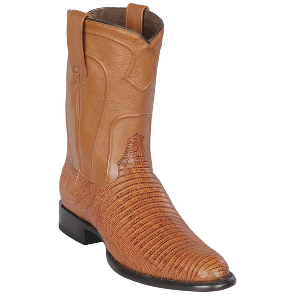 Los Altos Boots Mens #690751 Roper Style | Genuine Lizard Skin Boots Handcrafted | Color Honey