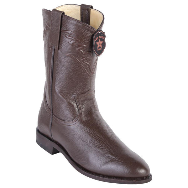 Los Altos Boots Mens #805107 Roper Style | Genuine Elk Leather Boots Handcrafted | Color Brown