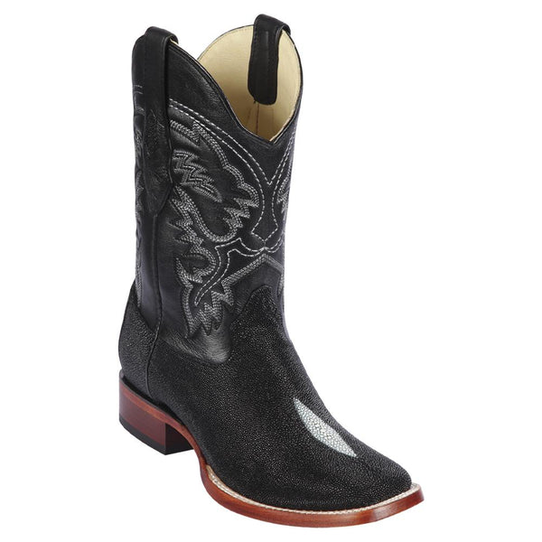 Los Altos Boots Mens #8221205 Wide Square Toe | Genuine Single Stone Stingray Leather Boots | Color Black