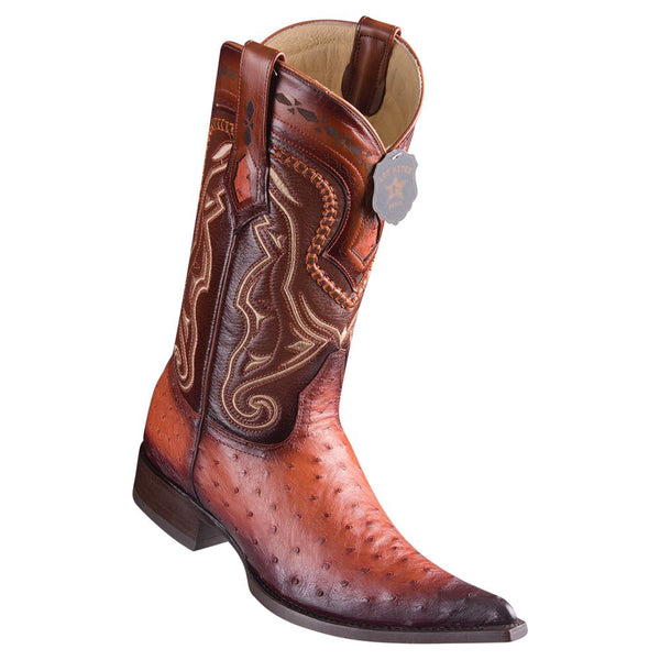 Los Altos Boots Mens #9530357 3X Toe | Genuine Ostrich Leather Boots | Color Faded Cognac