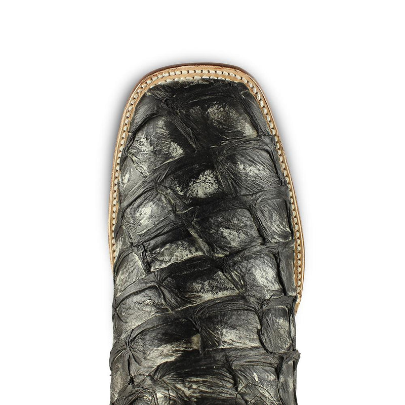 Los Altos Boots Mens #8221081 Wide Square Toe | Genuine Pirarucu Fish Boots | Color Black