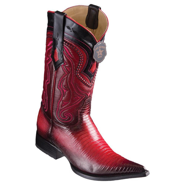 Los Altos Boots Mens #9530729 3X Toe | Genuine Teju Lizard Leather Boots | Color Faded Red