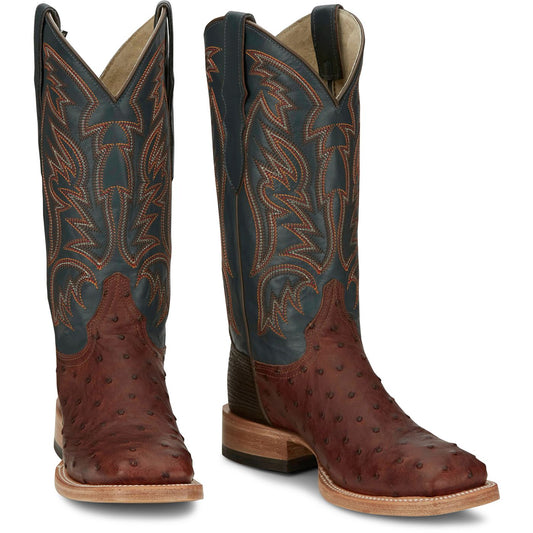 Justin Boots Men's Doc Bar 13" Full Quill Ostrich Boot - Brandy (AQ8041) - Front View