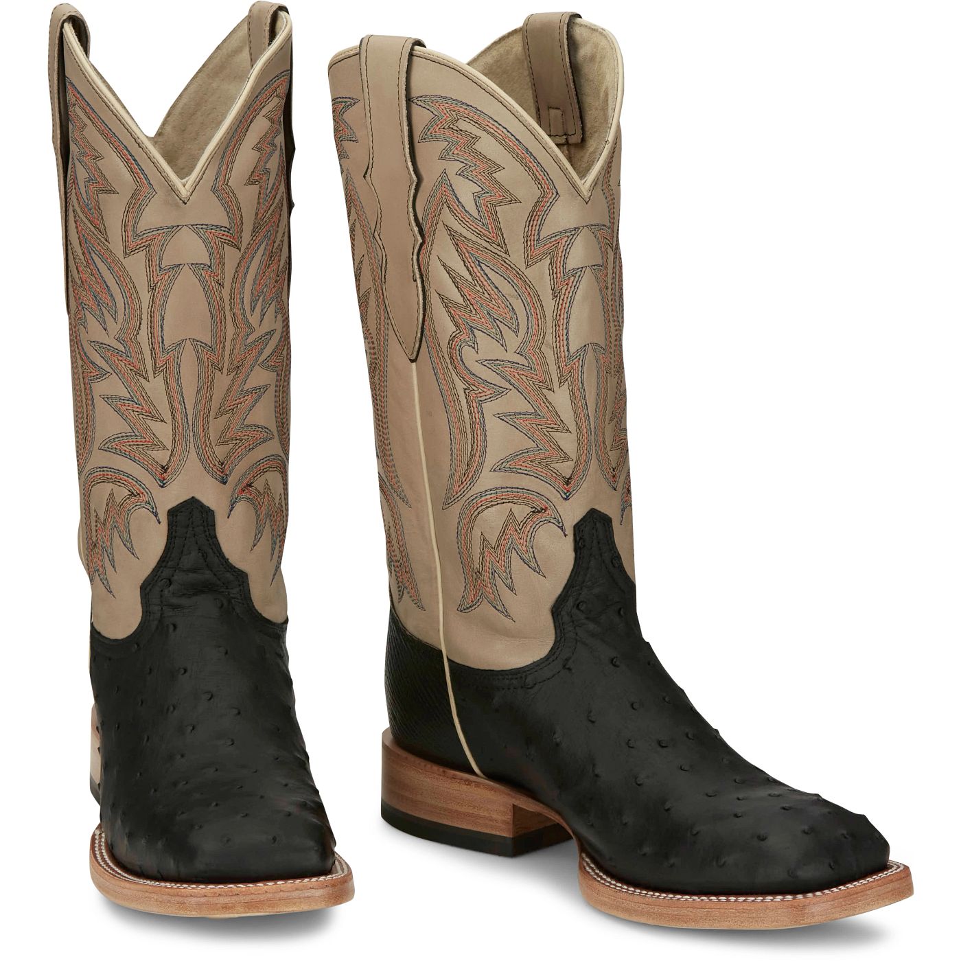 Justin Boots Men's Doc Bar 13" Full Quill Ostrich Boot - Black (AQ8042) - Front View