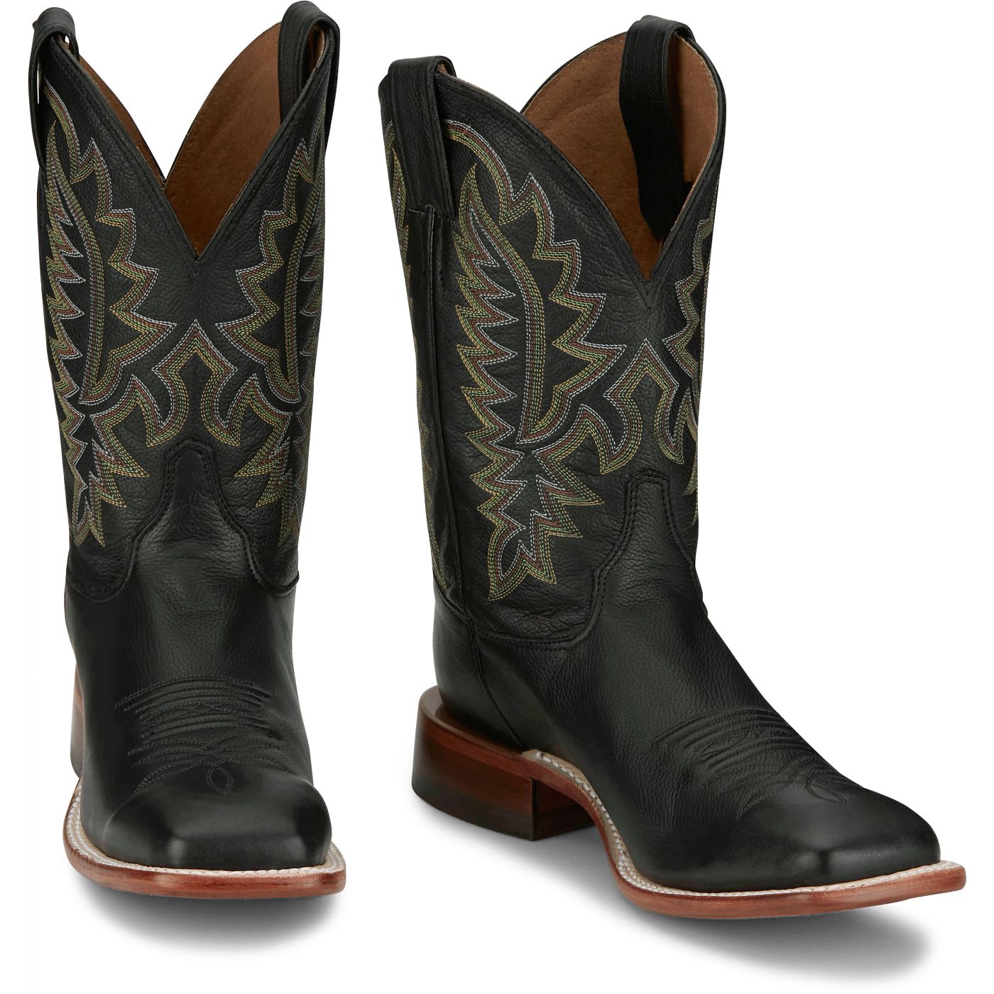Justin Boots Men's Poston 11" Western Boot - Jet Black Cowhide (BR387) - Front View