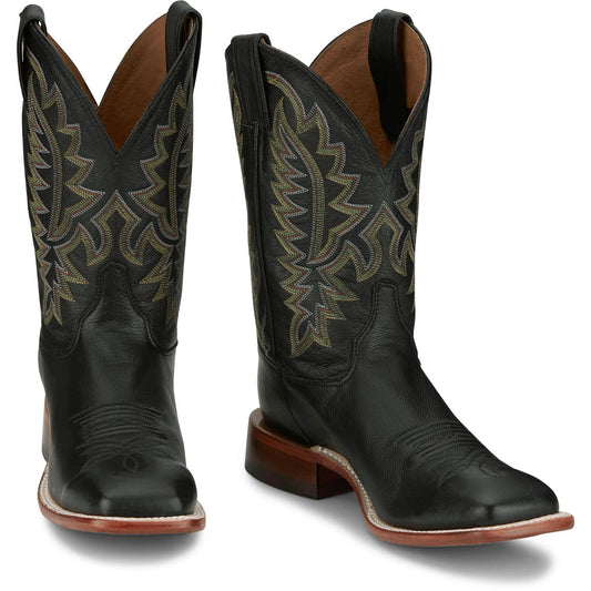 Justin Boots Men's Poston 11" Western Boot - Jet Black Cowhide (BR387) - Front View