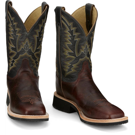 Justin Boots Men's Trainor 11" Western Boot - Malta Blue Cowhide (BR393) - Front View