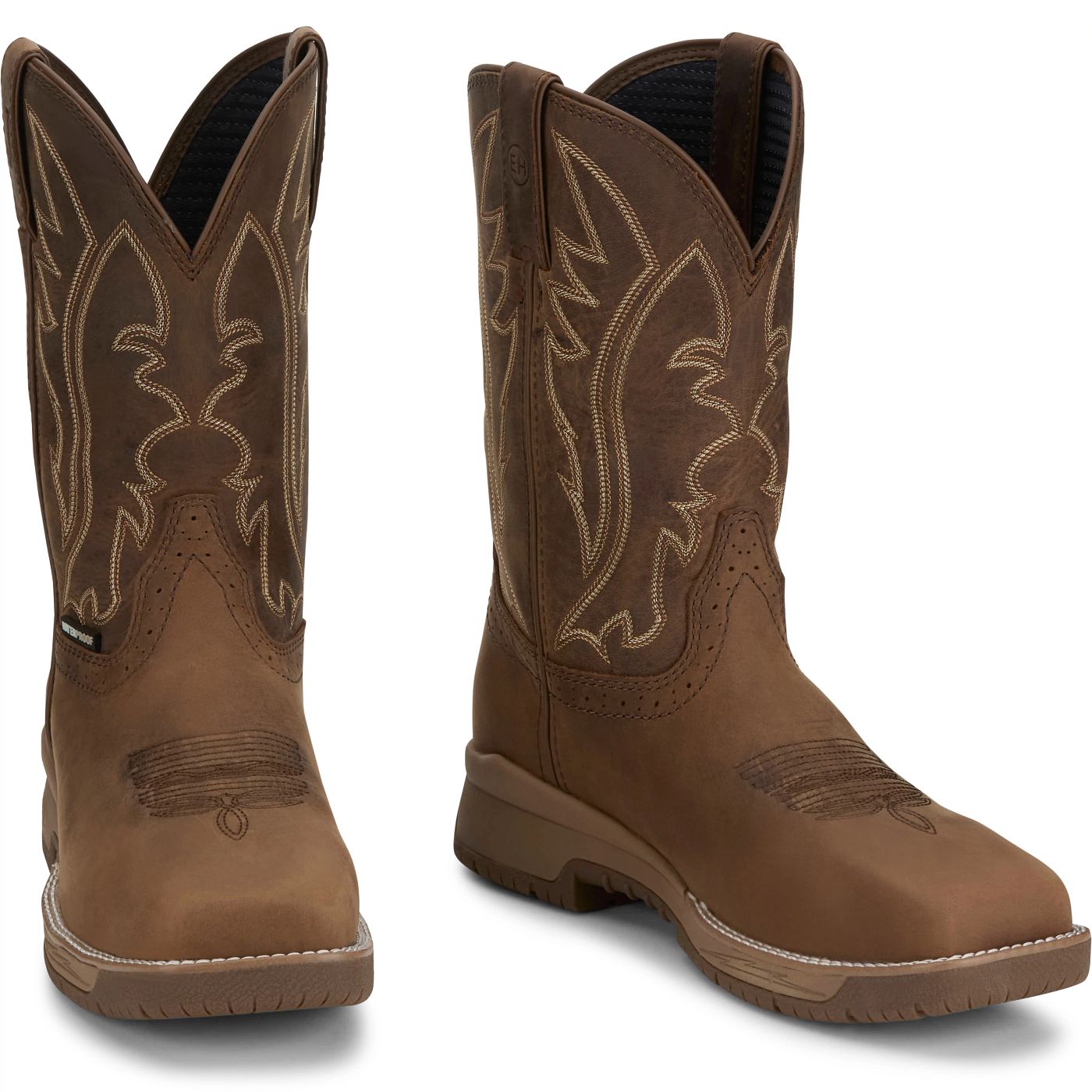 Justin Work Men's Nitread 11" Waterproof Nano Comp Toe Boot - Taupe (CR3207) - Front View