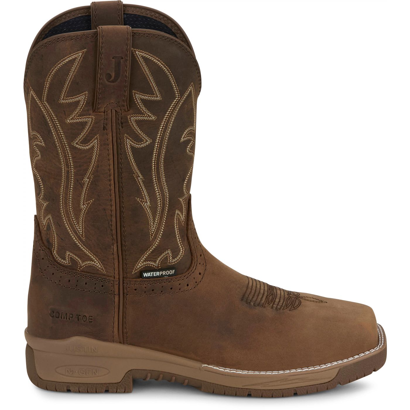 Justin Work Men's Nitread 11" Waterproof Nano Comp Toe Boot - Taupe (CR3207) - View 3