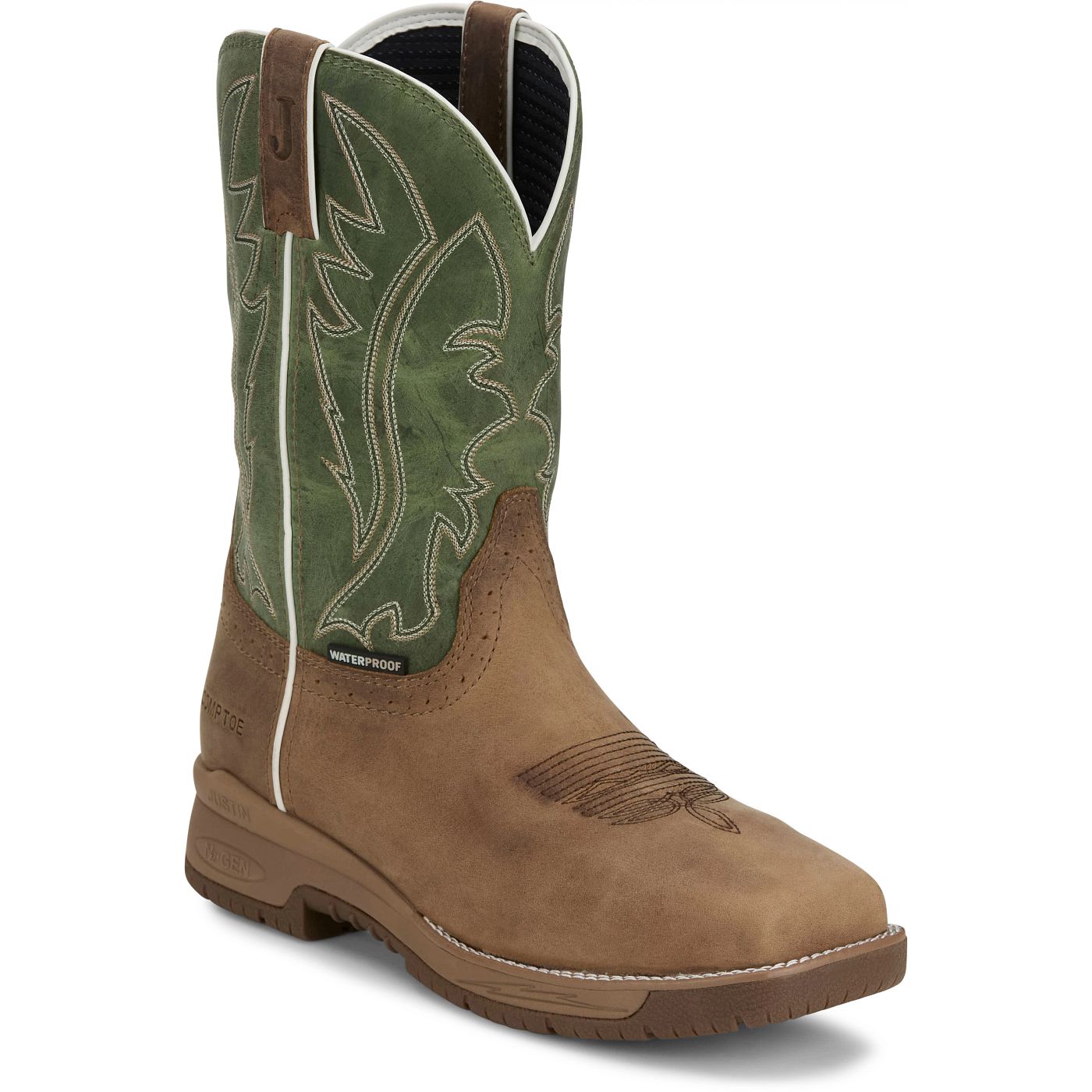 Justin Work Men's Nitread 11" Waterproof Nano Comp Toe Boot - Oak (CR3210) - View 2