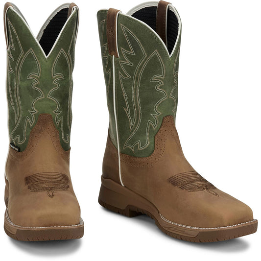 Justin Work Men's Nitread 11" Waterproof Nano Comp Toe Boot - Oak (CR3210) - Front View