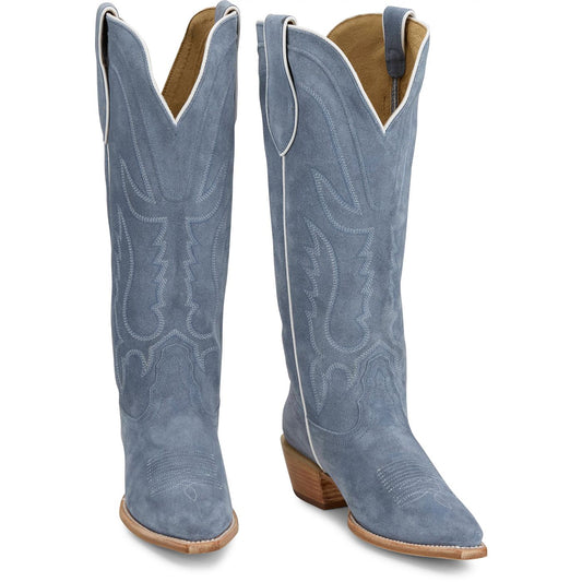 Tony Lama Women's 15" Liz Western Boot Cornflower Suede (DR4261) - Front View
