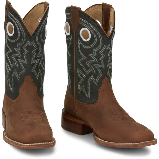 Justin Boots Men's Big News 11" Western Boot - Green Cowhide (FN7020) - Front View
