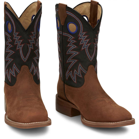 Justin Boots Men's Show Stopper 11" Western Boot - Black Cowhide (FN7121) - Front View