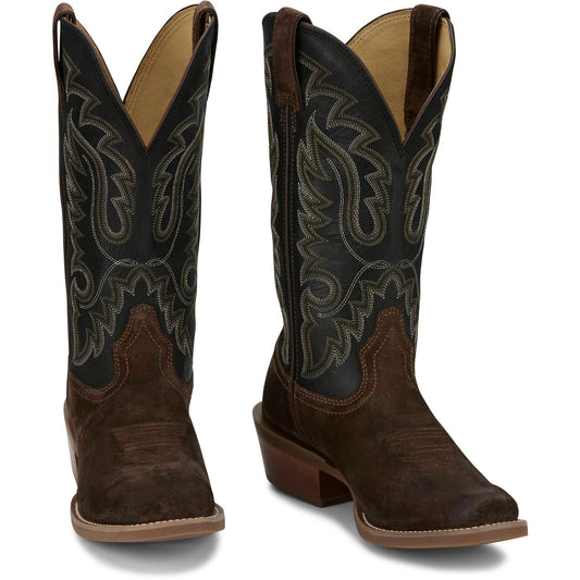 Justin Boots Men's Cowboy Town Suede 13" Western Boot - Midnight (FN7257) - Front View