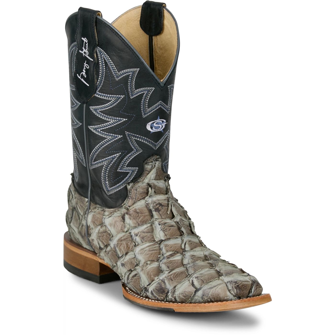 Justin Boots Men's Ocean View 11" Western Boot - Slate Grey Pirarucu (GR5715) - View 2