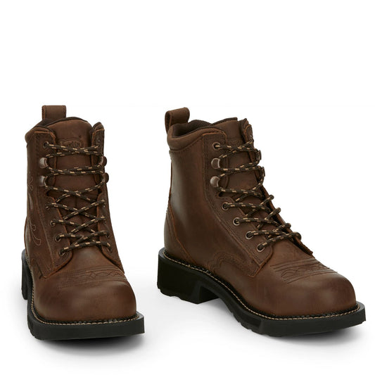 Justin Work Women's Katerina 6" Steel Toe Waterproof Boot - Aged Bark (GY985) - Front View