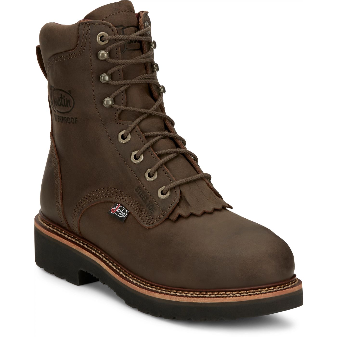 Justin Work Men's Rivot 8" Waterproof Steel Toe Boot - Hickory Brown (OW458) - View 2