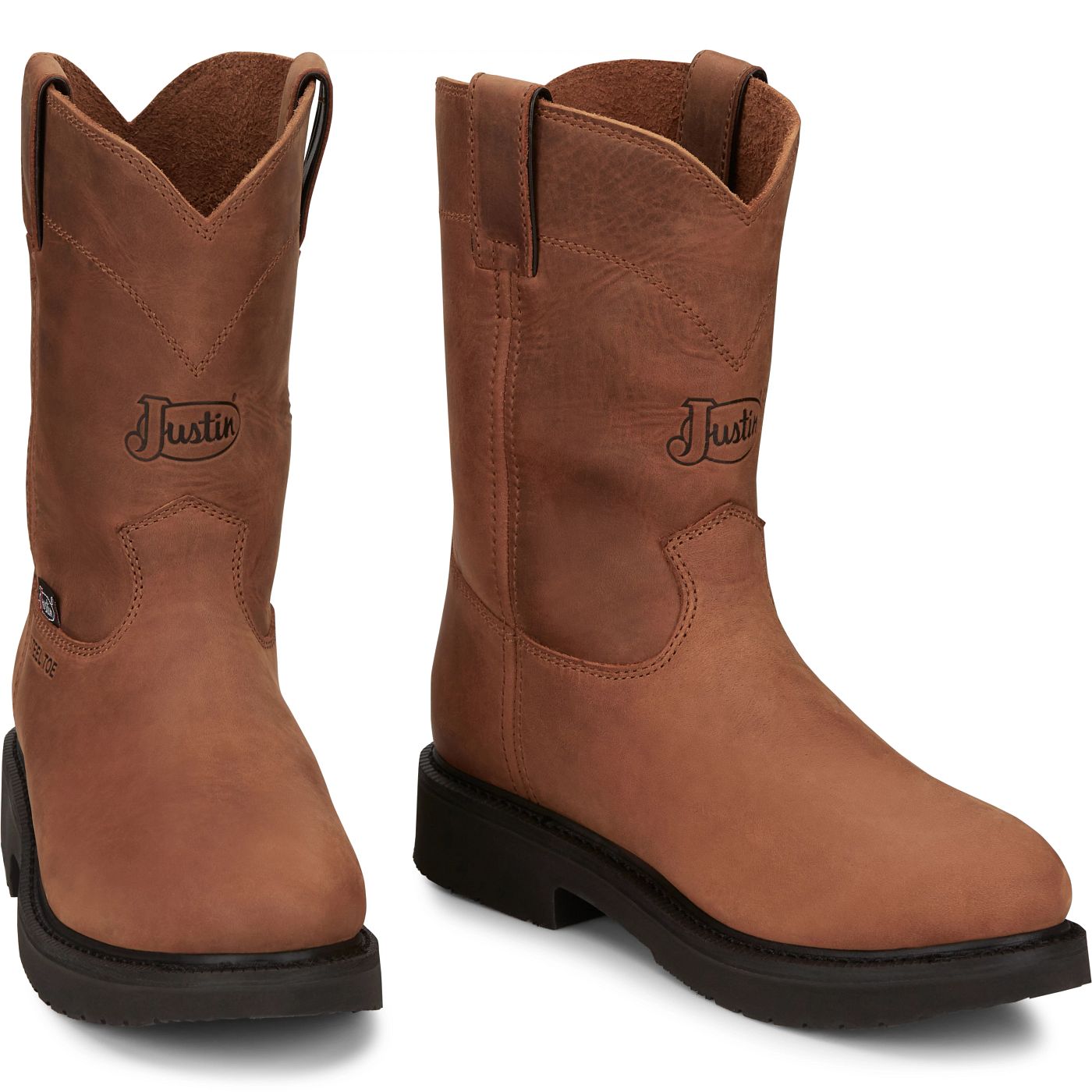 Justin Work Men's Round-Up 10" Steel Toe Boot - Aged Bark (OW4764) - Front View