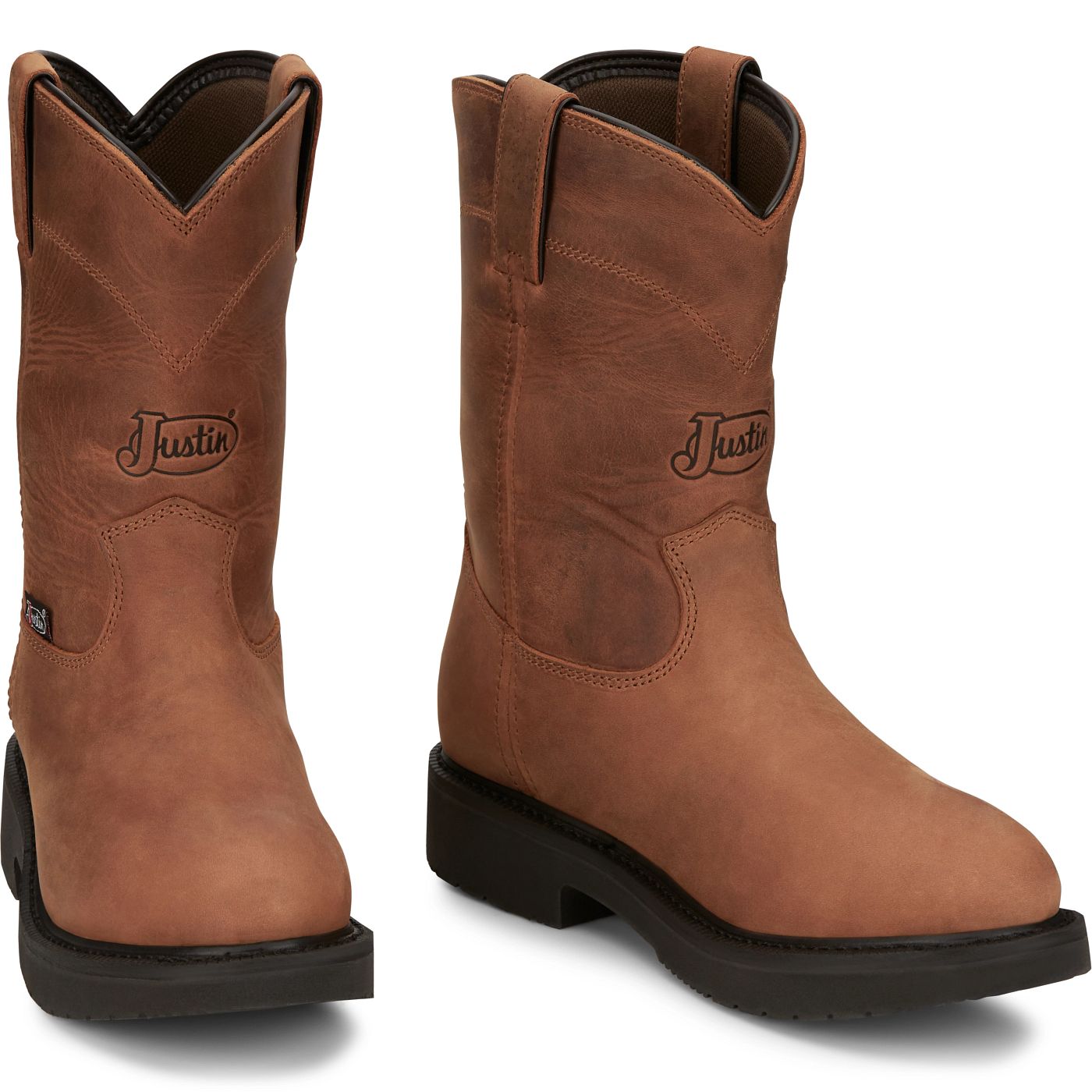 Justin Work Men's Round-Up 10" Waterproof Boot - Aged Bark (OW6604) - Front View