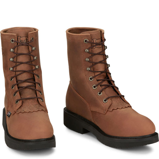 Justin Work Men's Livestock 8" Steel Toe Boot - Aged Bark (OW764) - Front View