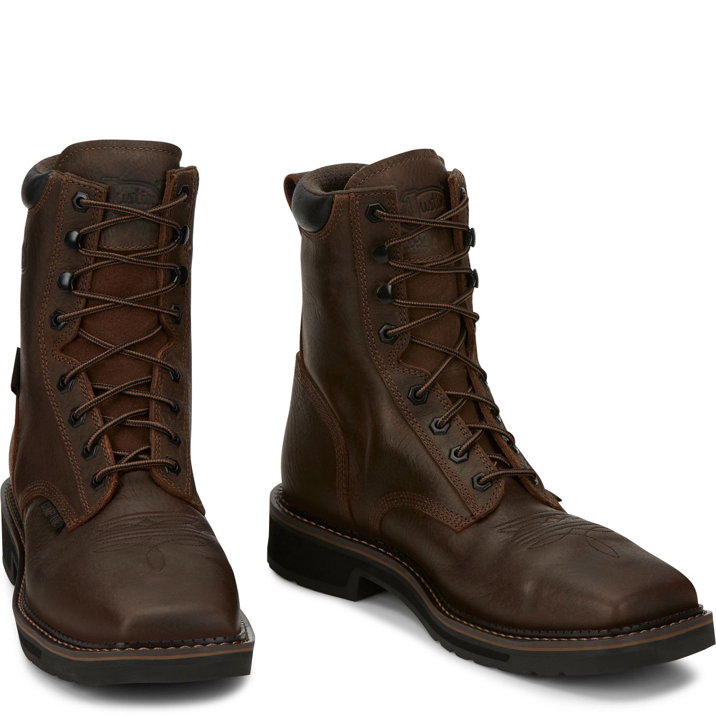 Justin Work Men's Driller 8" Waterproof Composite Toe Boot - Aged Bark (SE462) - Front View