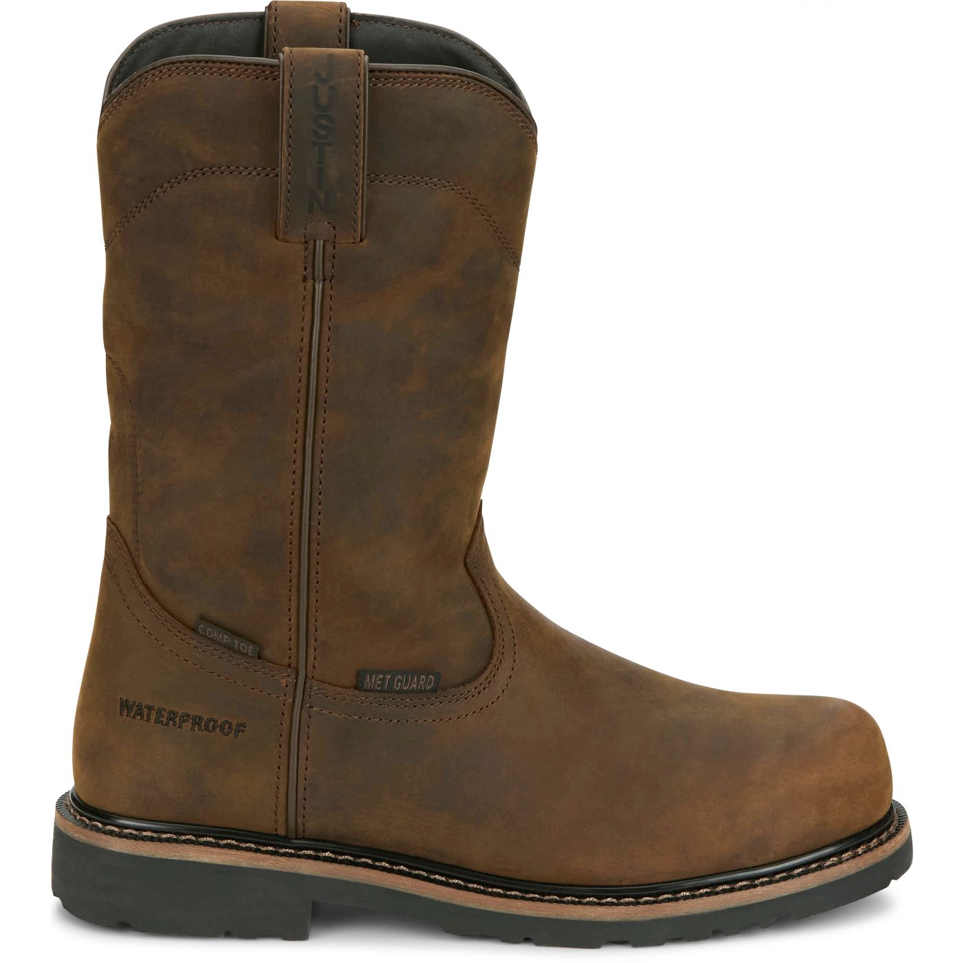 Justin Work Men's Pulley 10" Waterproof Met Guard Comp Toe Boot - Whiskey Brown (SE4630) - View 3