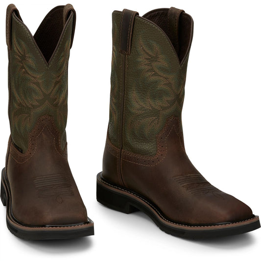 Justin Work Men's Driller 11" Steel Toe Boot - Green (SE4688) - Front View