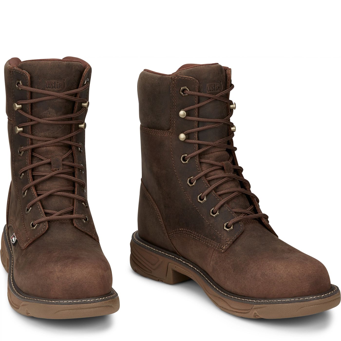 Justin Work Men's Rush 8" Waterproof Nano Comp Toe Boot - Pecan Brown (SE469) - Front View