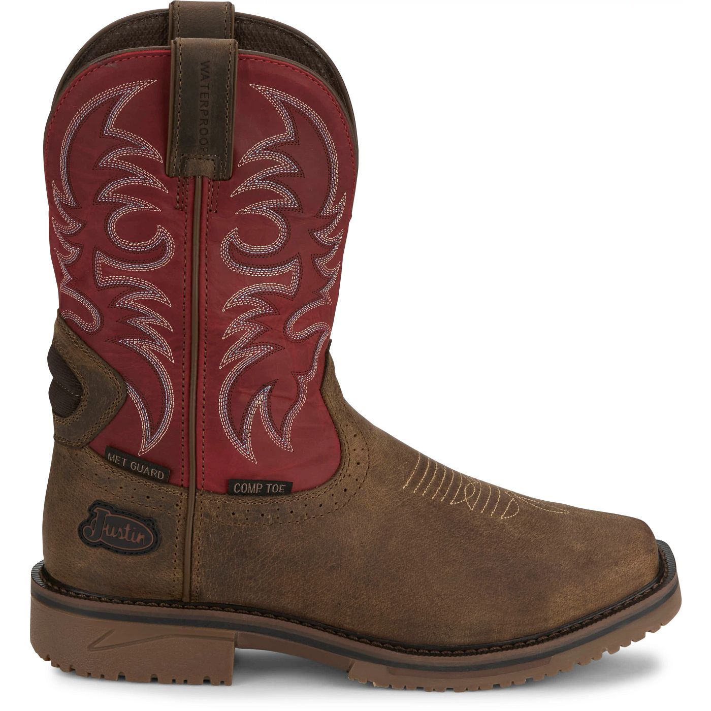 Justin Work Men's Thorn 11" Waterproof Met Guard Comp Toe Boot - Crimson Red (SE4753) - View 3