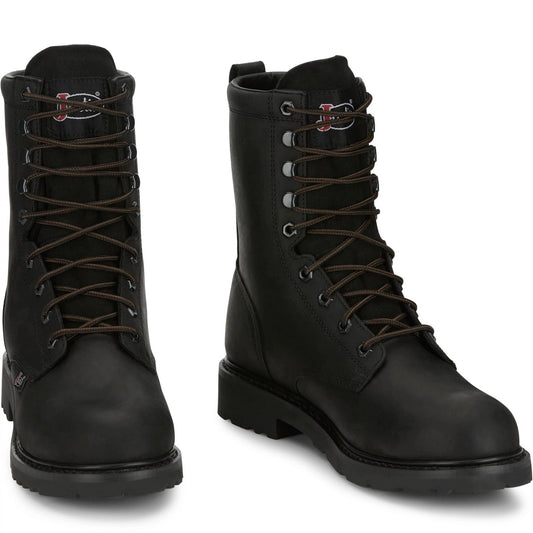 Justin Work Men's Truckton 8" Waterproof Steel Toe Boot - Onyx Black (SE636) - Front View