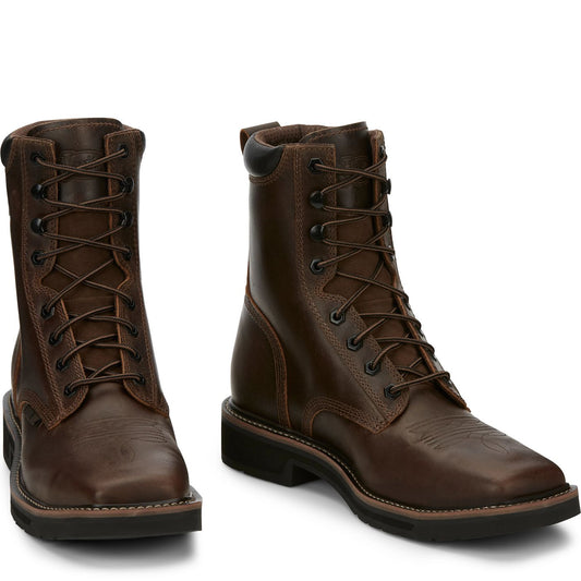 Justin Work Men's Pulley 8" Steel Toe Boot - Aged Bark Brown (SE682) - Front View