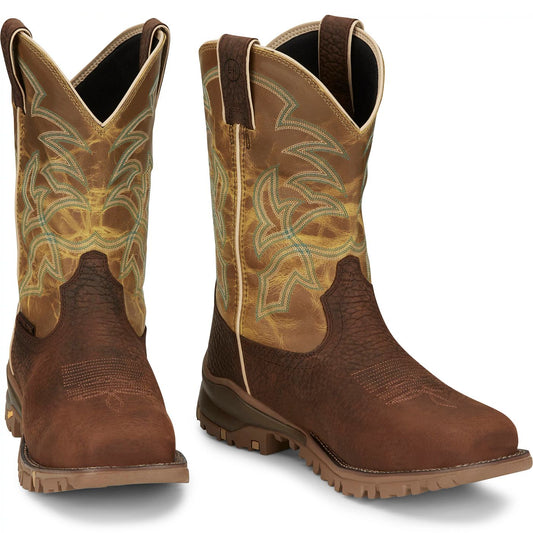 Tony Lama Men's 11" Roustabout Steel Toe Work Boot Apple Green (TW5006) - Front View