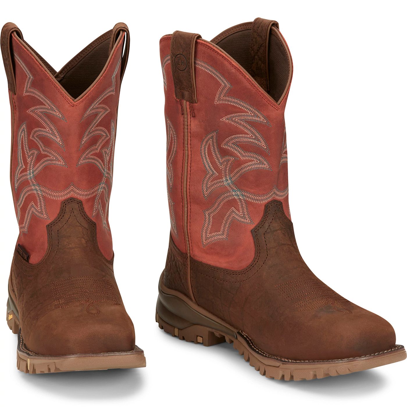 Tony Lama Men's 11" Roustabout Steel Toe Work Boot Chili Red (TW5007) - Front View