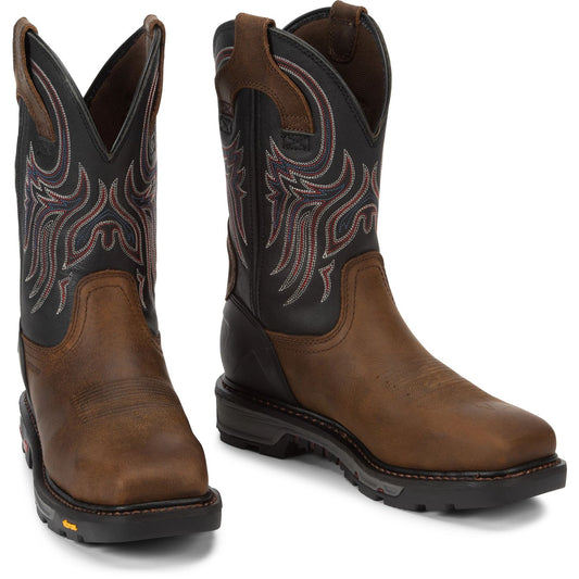 Justin Work Men's Tanker 11" Steel Toe Boot - Black (WK2104) - Front View