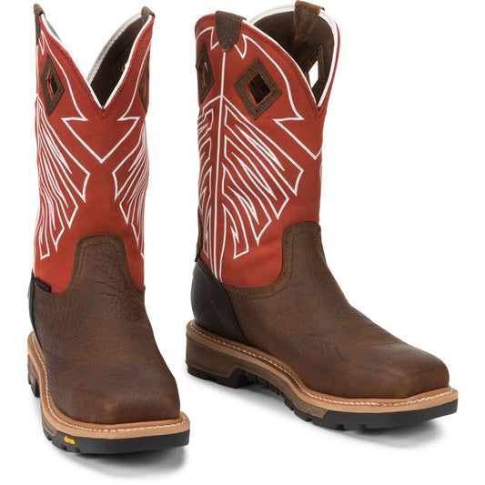 Justin Work Men's Roughneck 12" Waterproof Steel Toe Boot - Orange (WK2115) - Front View