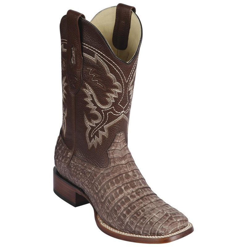 Los Altos Boots Mens #8228234 Wide Square Toe | Genuine Caiman Belly Leather Boots | Color Sahara Brown