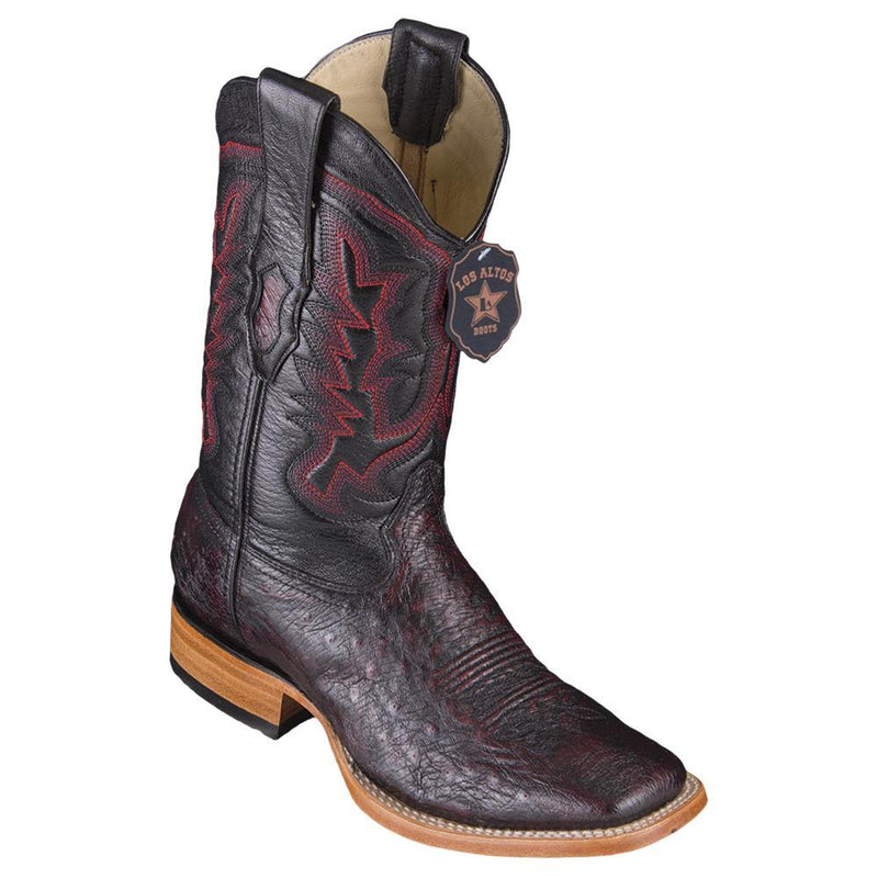 Los Altos Boots Mens #8279718 Wide Square Toe | Genuine Smooth Ostrich Leather Boots | Color Black Cherry