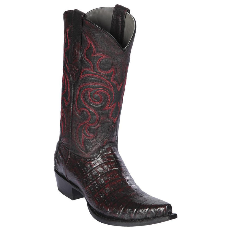 Los Altos Boots Mens #948218 Snip Toe | Genuine Caiman Belly Boots | Color Black Cherry