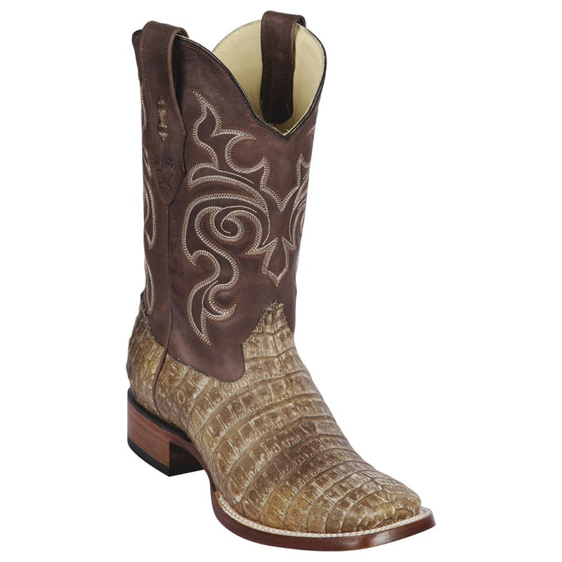 Los Altos Boots Mens #8228239 Wide Square Toe | Genuine Caiman Belly Leather Boots | Color Sahara Stone