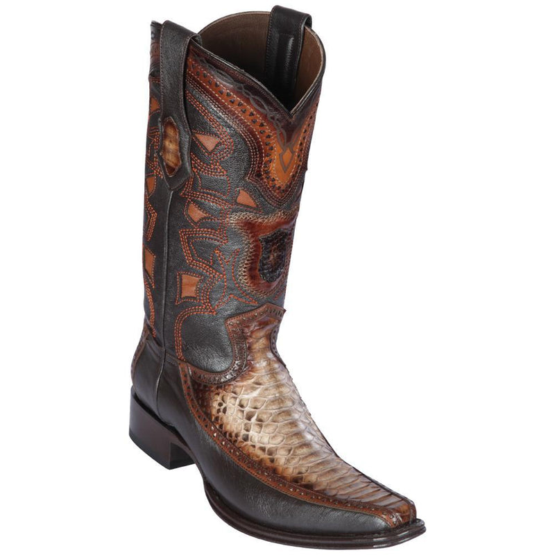 Los Altos Boots Mens #76F5785 European Square Toe | Genuine Python and Deer Boots | Color Rustic Brown